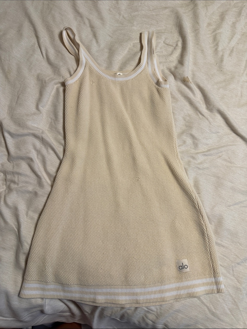 ALO Yoga Cream Mesh Tank Dress with White Trim